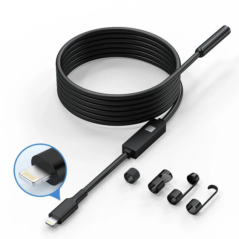 1920P HD Endoskopkamera mit 8 LED-Leuchten, 5m semi-starrer Kabel, 7,9mm IP67 wasserdichte Inspektion für iPhone