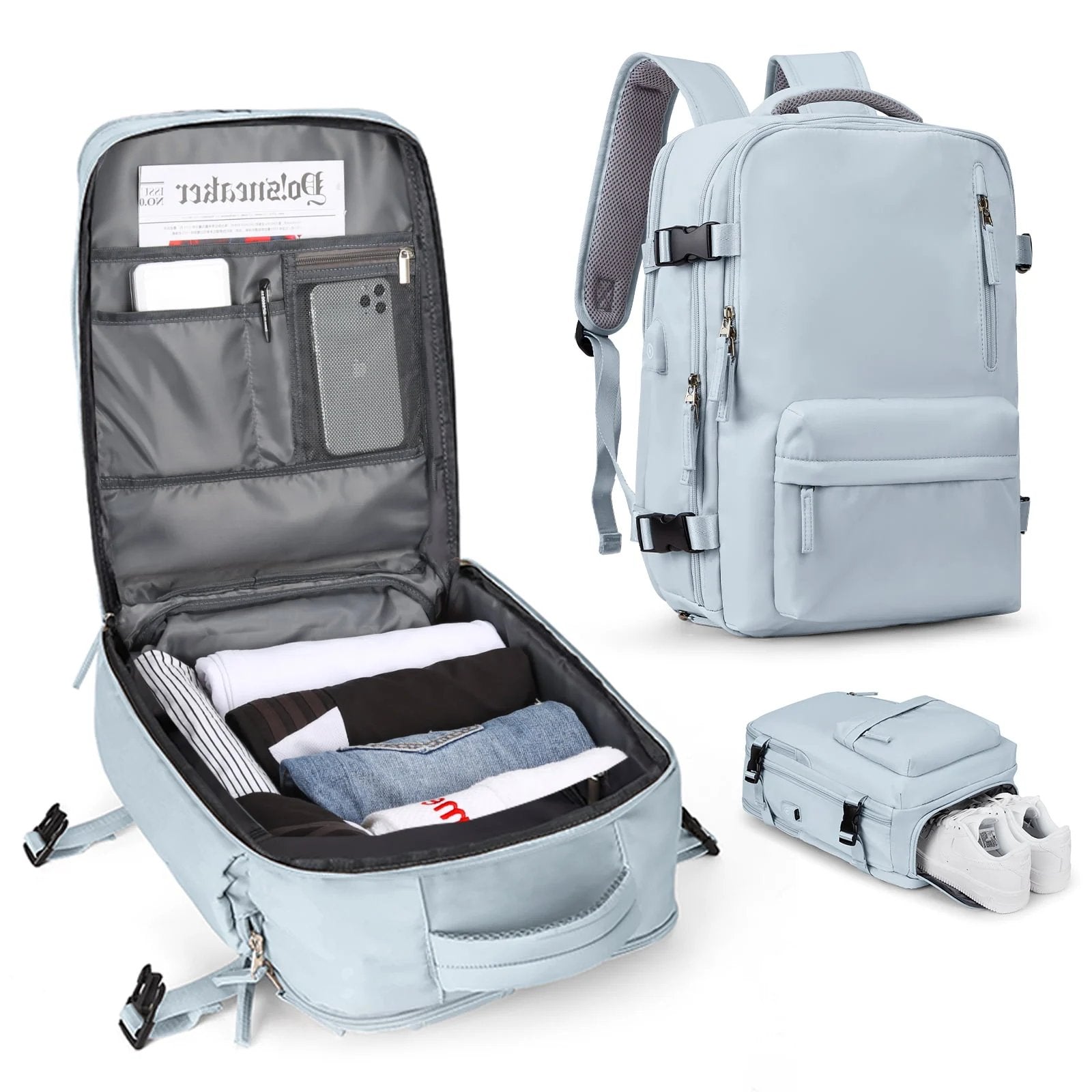Damen Große Reise-Rucksack – Wasserdichter Wanderrucksack | Diebstahlschutz & USB-Ladung
