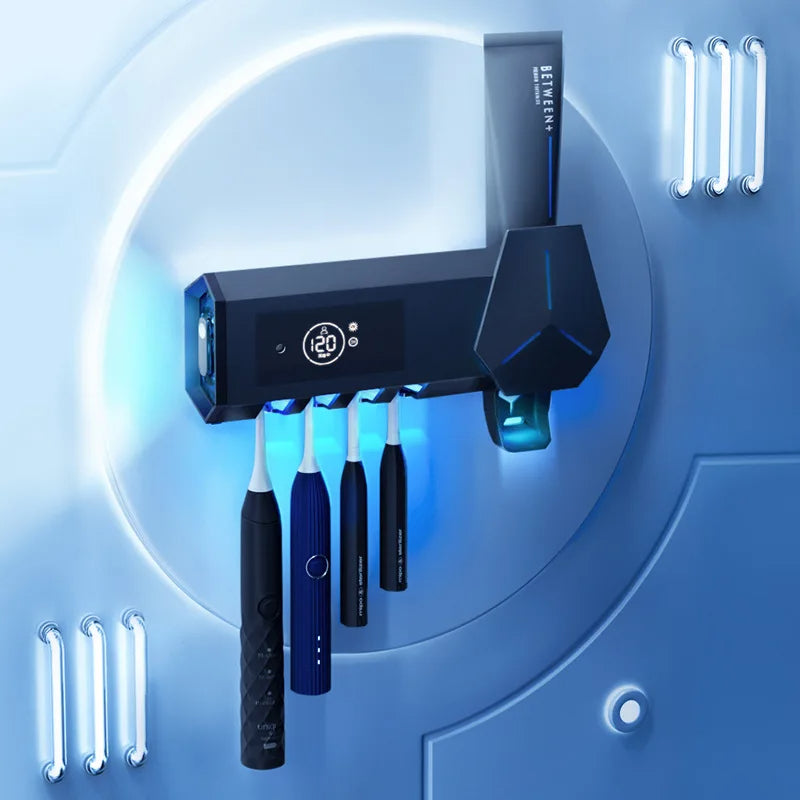 Smart UV Zahnbürstenhalter - Multifunktionaler Zahnbürsten-Desinfektor Automatischer Zahnpasta-Spender Quetscher