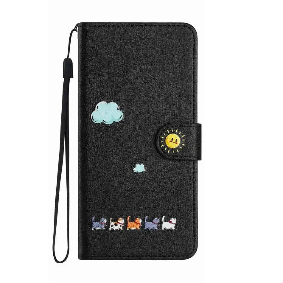 Katbedruckte magnetische Leder iPhone Flip Cover Geldbörse Hülle