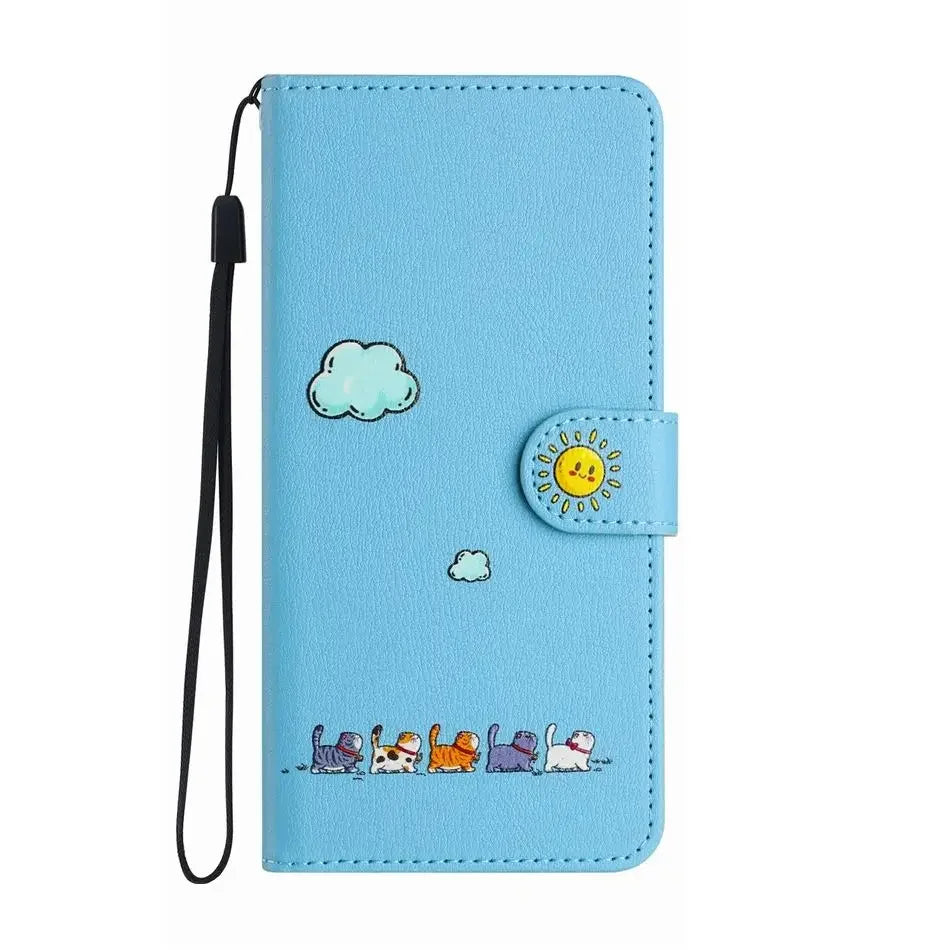 Katbedruckte magnetische Leder iPhone Flip Cover Geldbörse Hülle