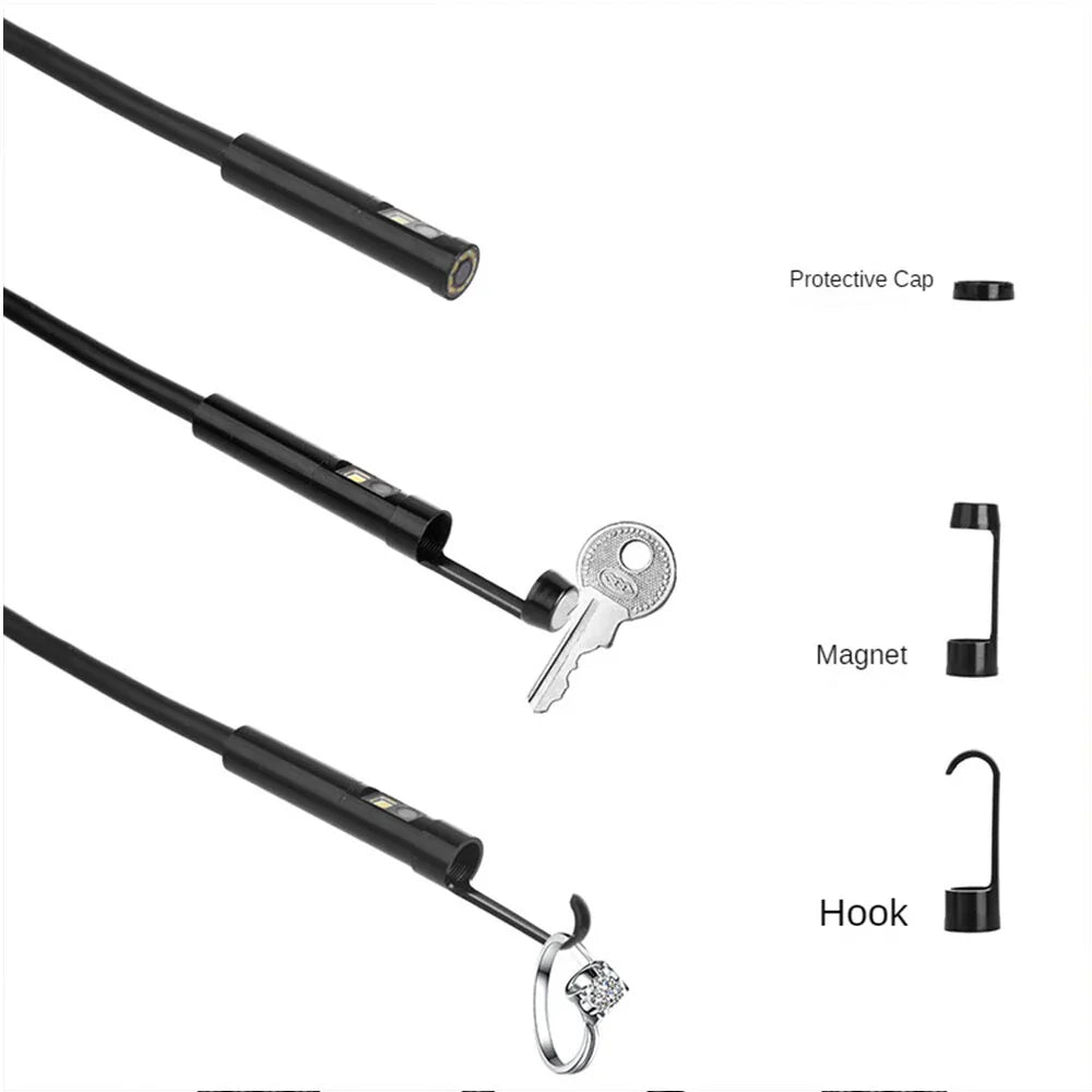 Dual-Linsen-Endoskopkamera AN100 - Wasserdicht IP68, 9 LED, Weiches/Starres Kabel für Smartphone (5,5 mm/8 mm)