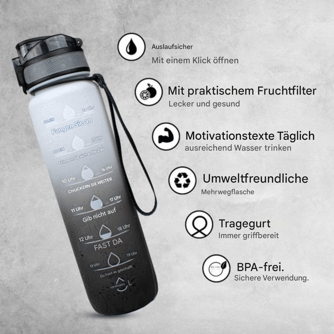 Zelara Trinkflasche mit Zeitmarkierung & Strohhalm