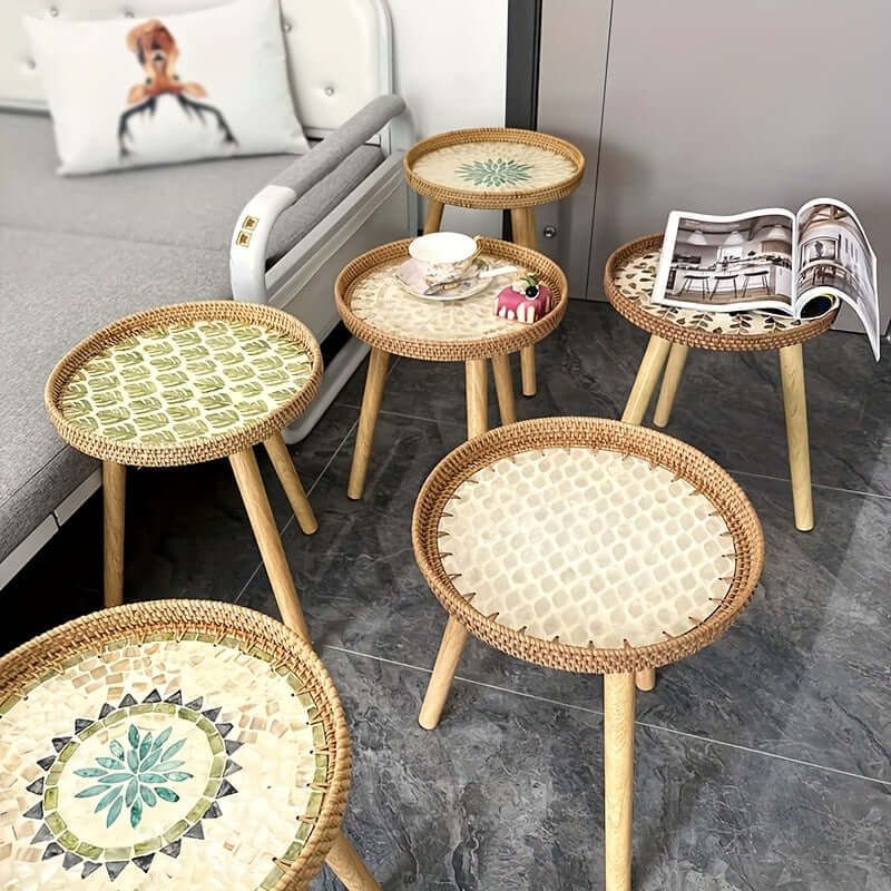Rattan Beistelltisch Rund - Naturholz