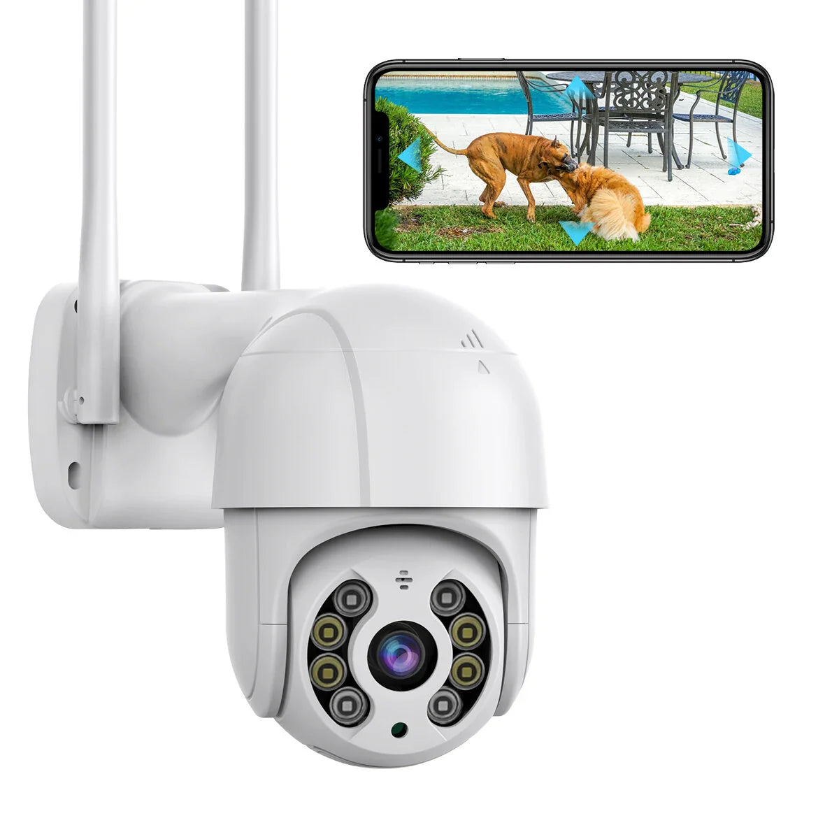 1080P WiFi PTZ Sicherheitskamera: Nachtsicht, Zwei-Wege-Intercom, Fernüberwachung, KI-Alarm, IP66 wasserdicht