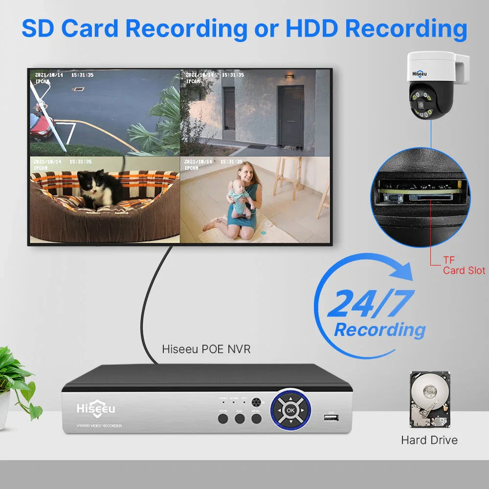 Hiseeu 4MP/8MP Wireless PTZ Außen-IP-Kamera mit Farb-Nachtsicht & Zwei-Wege-Audio