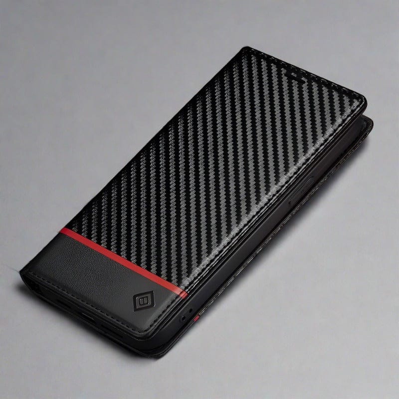 Magnetische Flip-Cover iPhone 16 Carbonfaser Brieftasche Hülle