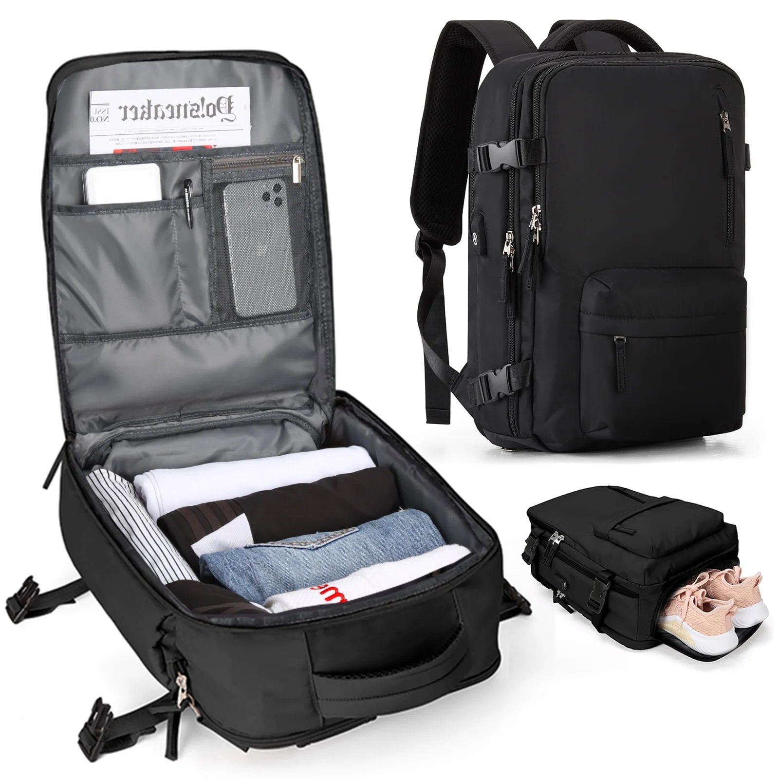 Damen Große Reise-Rucksack – Wasserdichter Wanderrucksack | Diebstahlschutz & USB-Ladung