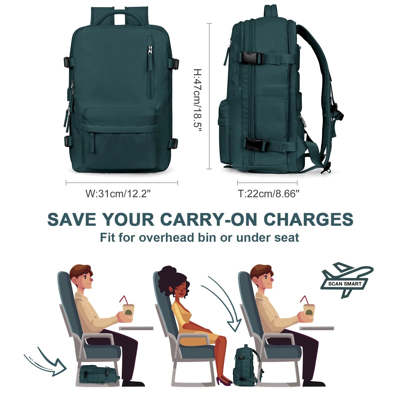 Damen Große Reise-Rucksack – Wasserdichter Wanderrucksack | Diebstahlschutz & USB-Ladung