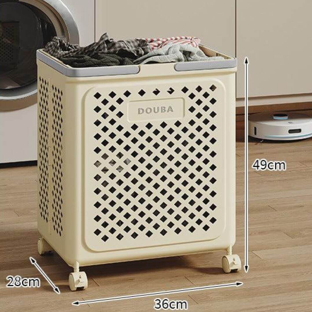 Faltbarer Wäschekorb mit Rollen - Platzsparend & Mobil