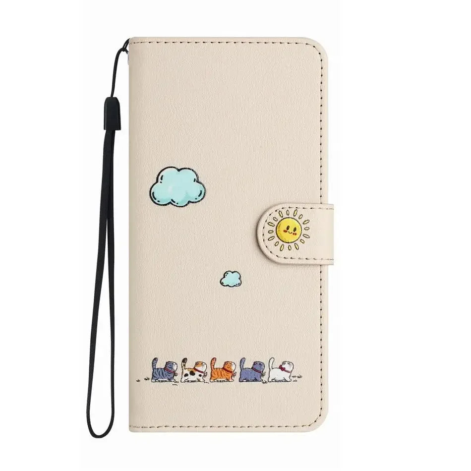 Katbedruckte magnetische Leder iPhone Flip Cover Geldbörse Hülle