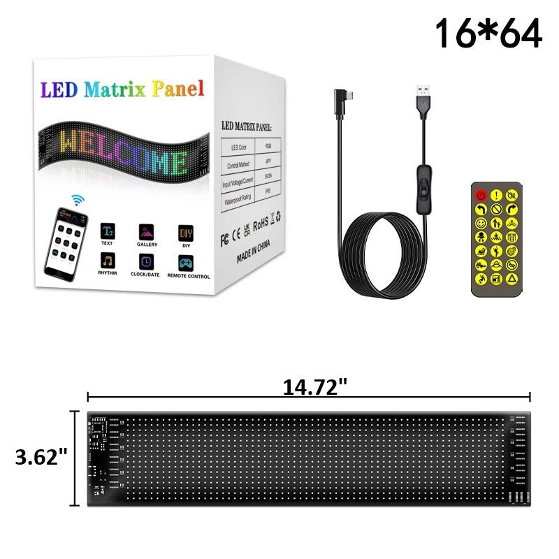 Anpassbares RGB LED Auto-Schild – Programmierbares Bluetooth Matrix-Pixel-Panel für dynamische Animation und flexible Displaybeleuchtung