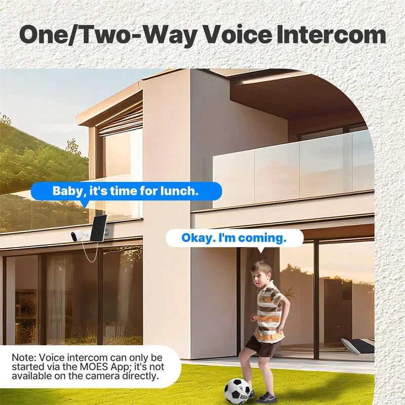 Moes Tuya 3MP Solarbetriebene WiFi Sicherheitskamera, HD Nachtsicht, Bewegungserkennung, IP65 Wasserdicht, Sirenenalarm für die Hausüberwachung