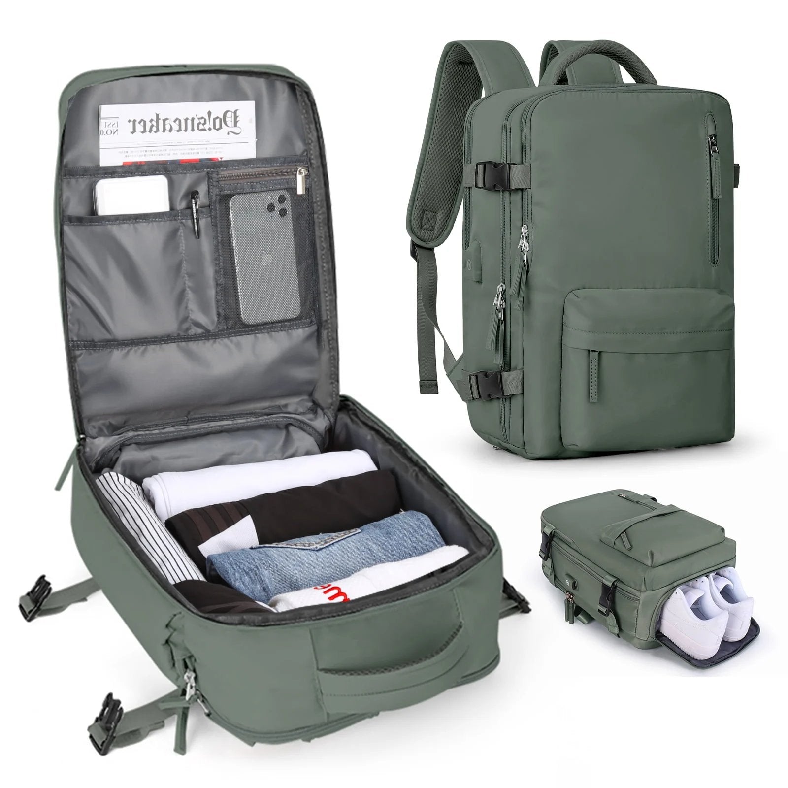 Damen Große Reise-Rucksack – Wasserdichter Wanderrucksack | Diebstahlschutz & USB-Ladung