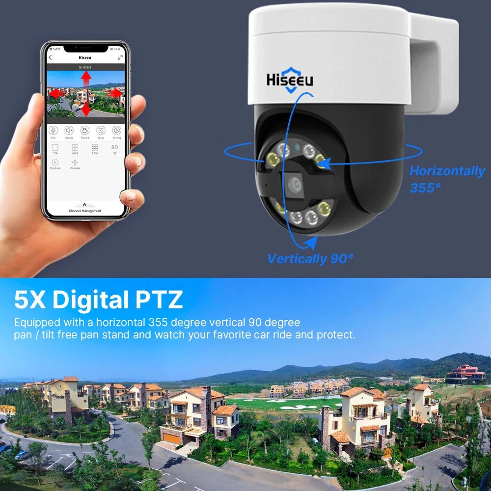 Hiseeu 4MP/8MP Wireless PTZ Außen-IP-Kamera mit Farb-Nachtsicht & Zwei-Wege-Audio
