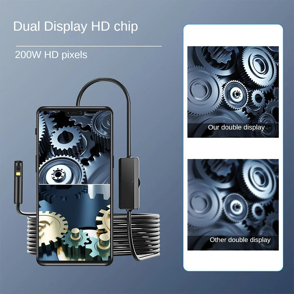 Dual-Linsen-Endoskopkamera AN100 - Wasserdicht IP68, 9 LED, Weiches/Starres Kabel für Smartphone (5,5 mm/8 mm)