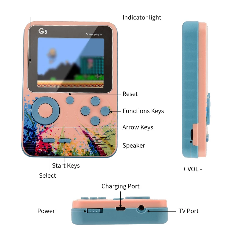 Handheld-Spielkonsole – 3,0-Zoll-HD, 500 vorinstallierte Spiele, 2-Spieler-Unterstützung