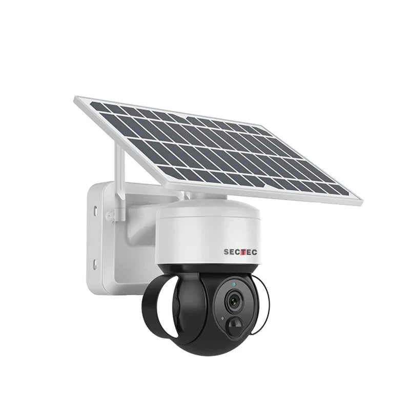 SECTEC 3MP HD 4G Solar Flutlichtkamera mit Bewegungsmelder, Farb-Nachtsicht, Gegensprechfunktion, IP66 wasserdicht für die Sicherheit im Freien