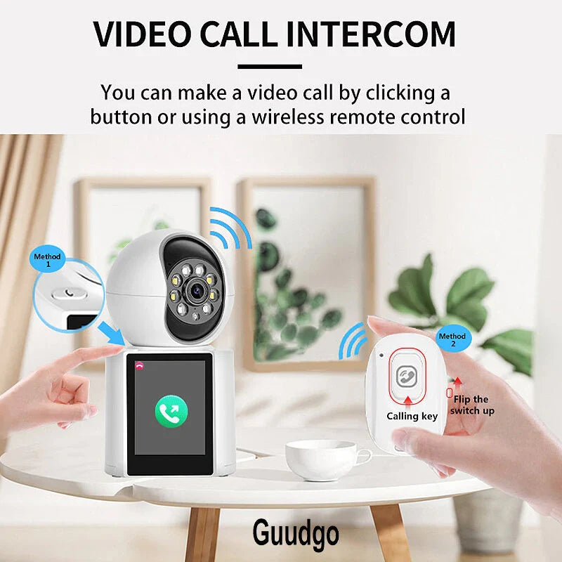 Guudgo 3MP WLAN PTZ IP Dome Kamera mit 2,8 IPS Bildschirm, Nachtsicht, humanoider Verfolgung, Alarmbenachrichtigung, Babyphone, iCSEE APP, Gegensprechanlage und Fernbedienung