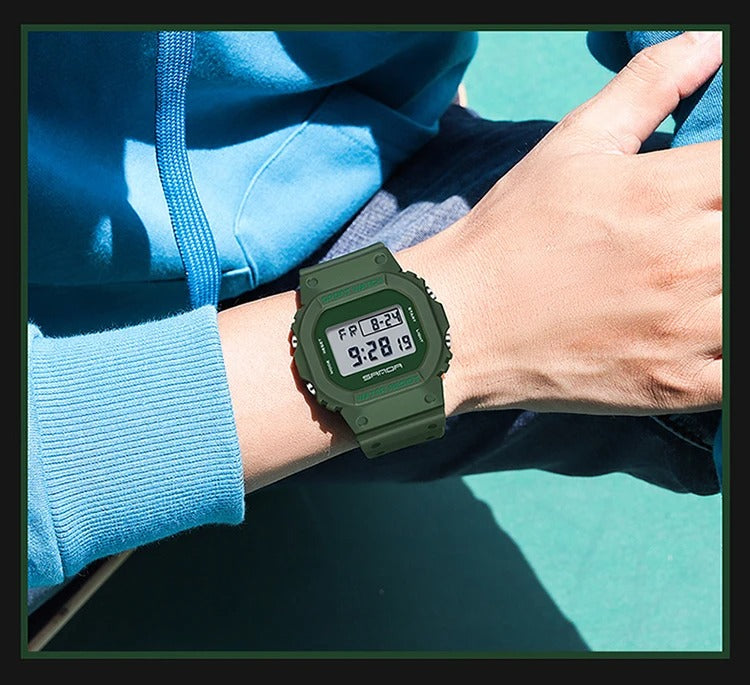 Taktische Schwarz-auf-Schwarz Sportuhr - Robustes digitales Design mit wasserdichter nicht-analoger Uhr