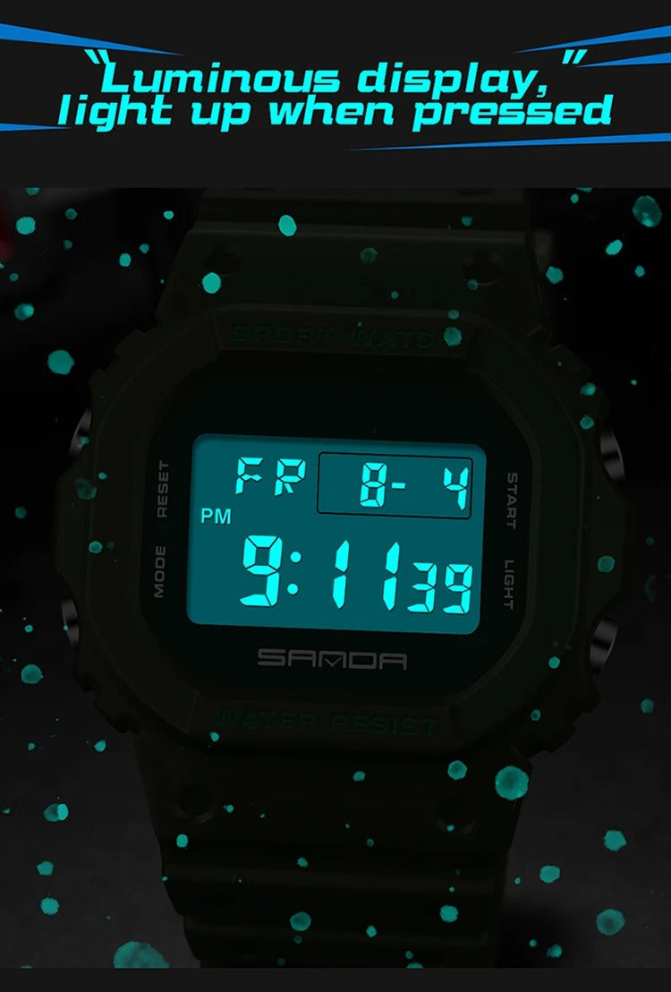 Taktische Schwarz-auf-Schwarz Sportuhr - Robustes digitales Design mit wasserdichter nicht-analoger Uhr