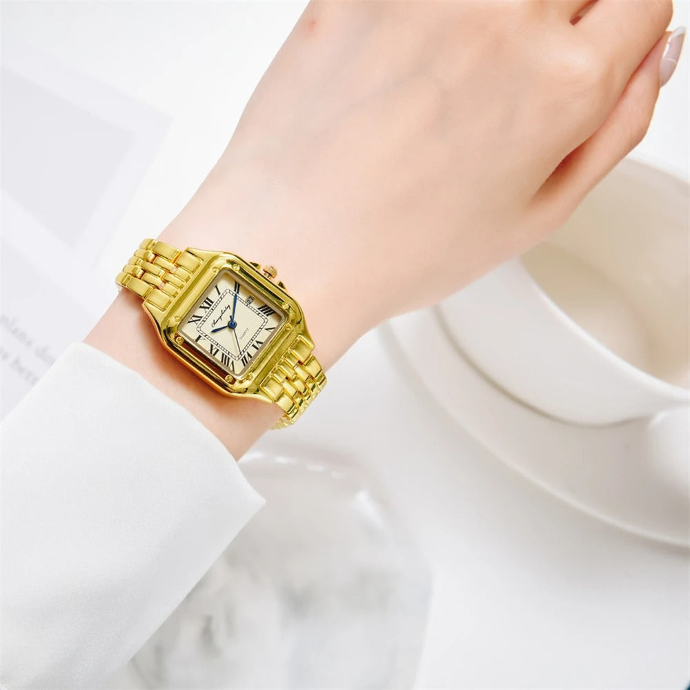 Luxus Legierung Damen Uhr - Gold oder Silber Gehäuse & Armband Elegantes Römisches Design