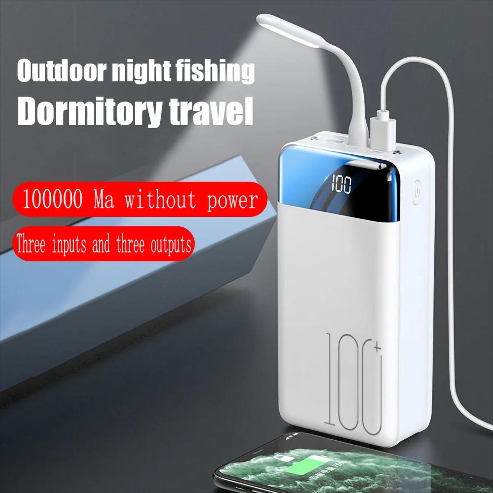 Powerbank 100000mAh mit Schnellladung & LED – 3 Geräte gleichzeitig laden, USB-C/Micro-USB/Lightning