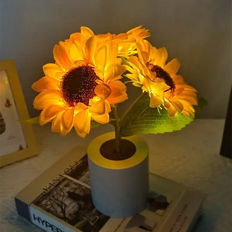 Wiederaufladbare Sonnenblumen-Nachtlampe – LED Tischlampe mit floralem Design für Schlafzimmer, Hochzeit & Dekoration