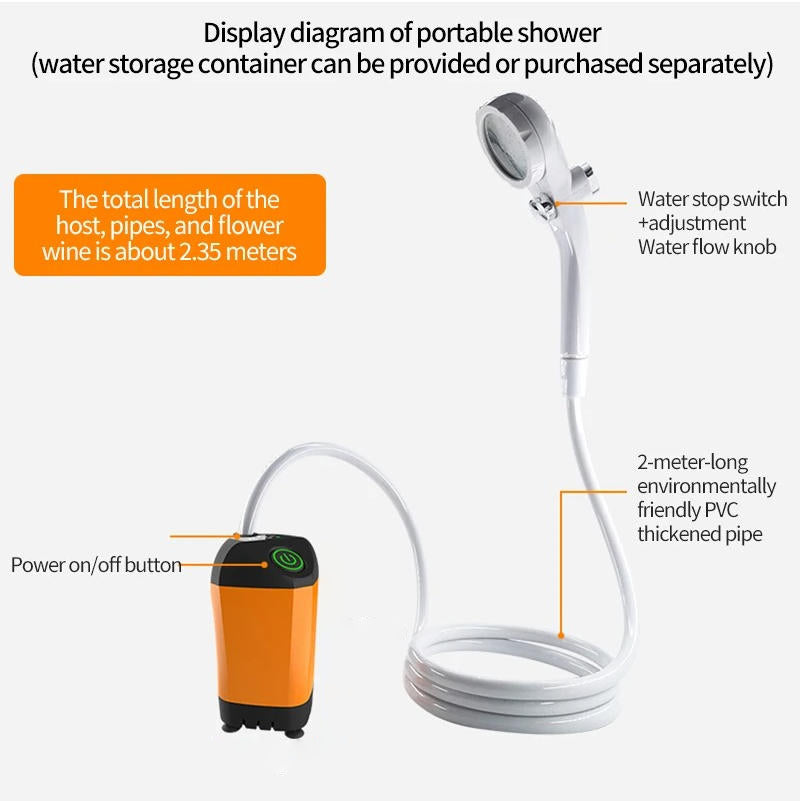 Tragbare Campingdusche mit digitaler Temperaturanzeige, Kupfermotor & IPX7 Wasserschutz