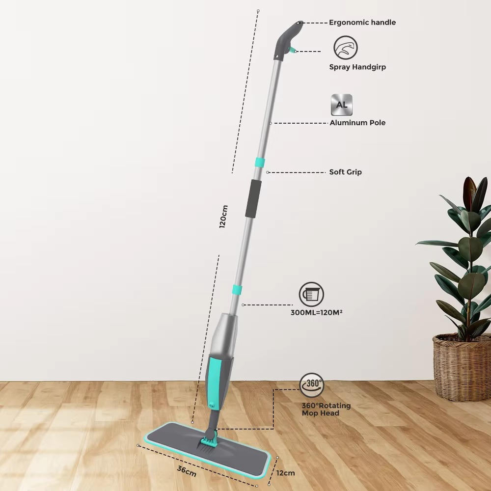 Spray Mop mit 360° Rotation, 300 ml Tank und Mikrofaserpads für alle Böden