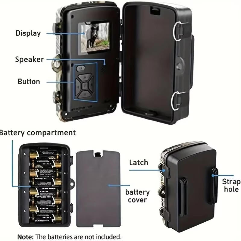 Wildkamera mit Nachtsicht, 16MP HD Fotos & 1080P Video, wetterfest und bewegungssteuernd