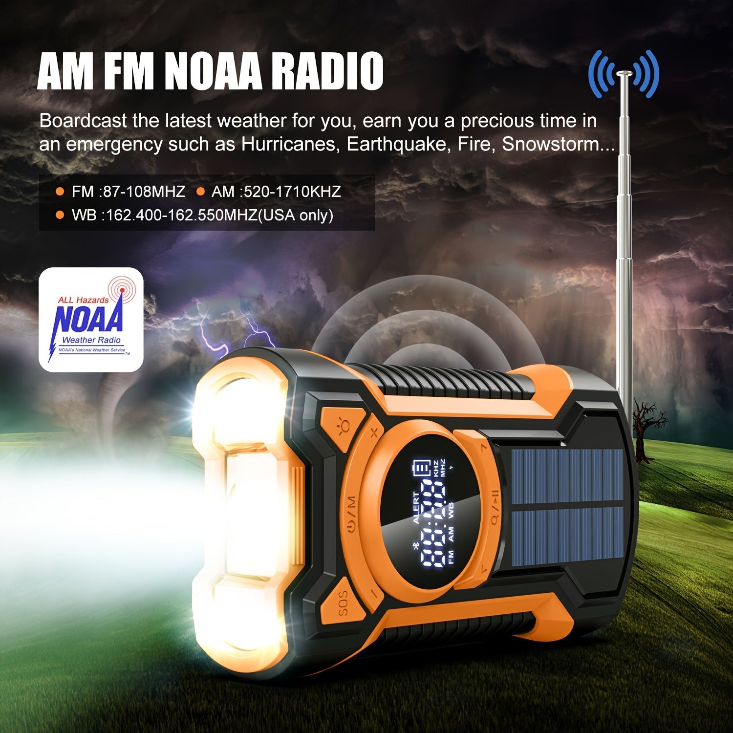 All-in-One Notfallradio mit Handkurbel und Solarpanel – Zum Campen und in Notsituationen