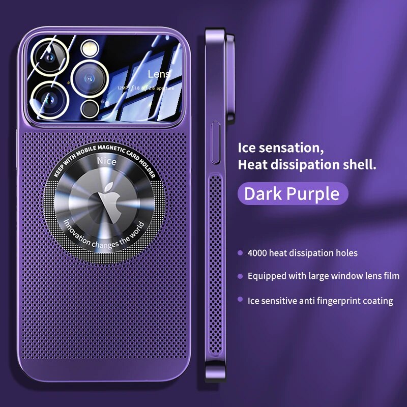 Luxus wärmeableitendes Magnetgehäuse als iPhone-Hülle | MagSafe Case mit galvanisiertem Metallrahmen und vergrößernder Glaslinse als Kameraschutzabdeckung für Apple iPhone 15/14/13/12 Pro Max Plus Cover | Panzertasche, hochwertige Handyhülle