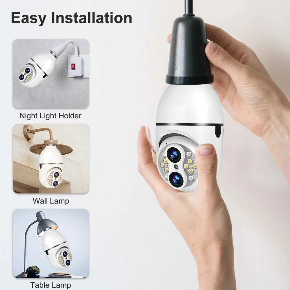 Guudgo WiFi Glühbirne Kamera E27 Doppellinse 4MP PTZ, 10X Zoom, Farb-Nachtvision, Bewegungserkennung, Zwei-Wege-Audio, Babyphone