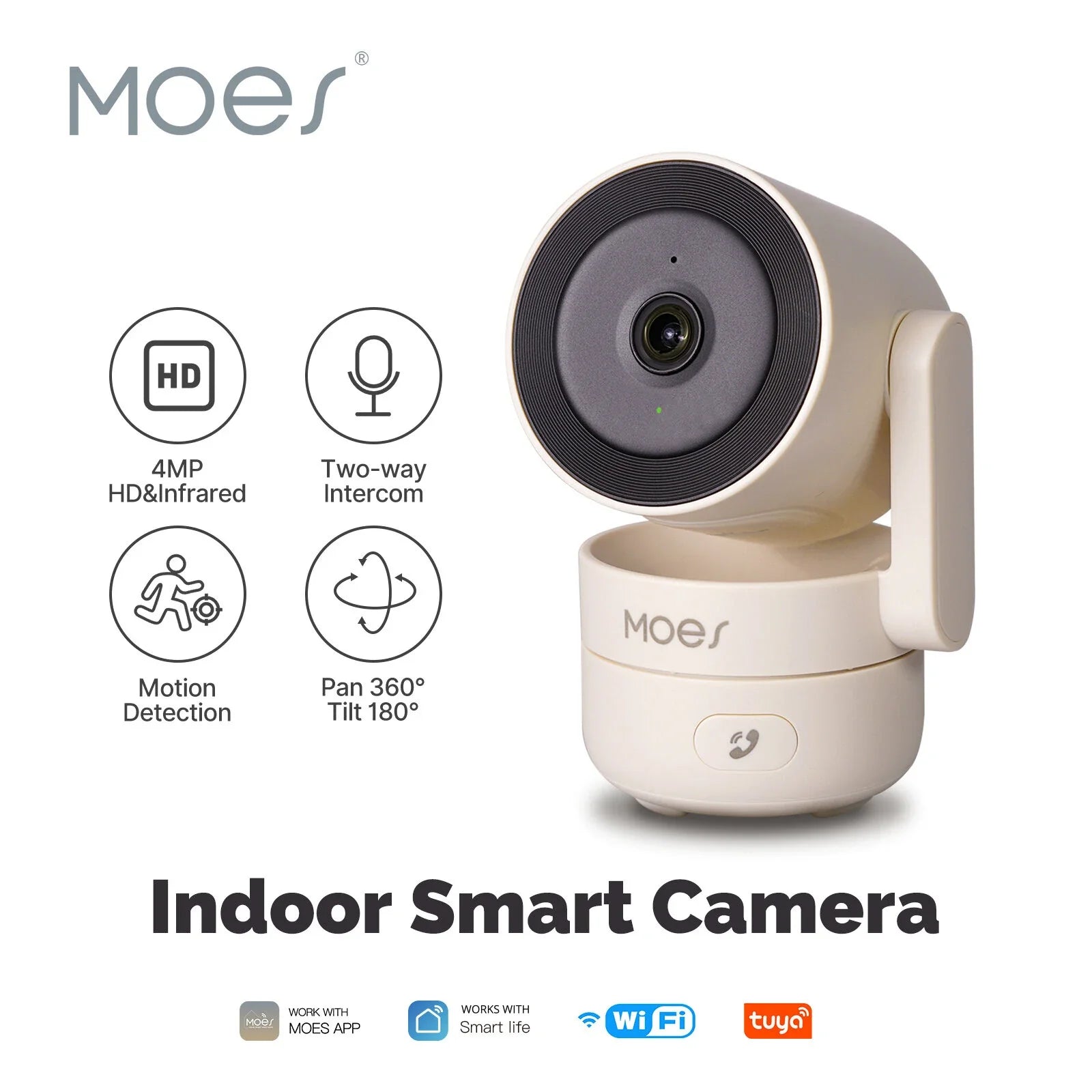 MoesHouse Tuya 4MP PTZ WiFi Kamera - Smart Home Sicherheit mit Bewegungserkennung, IR Nachtsicht, Zwei-Wege-Audio CCTV