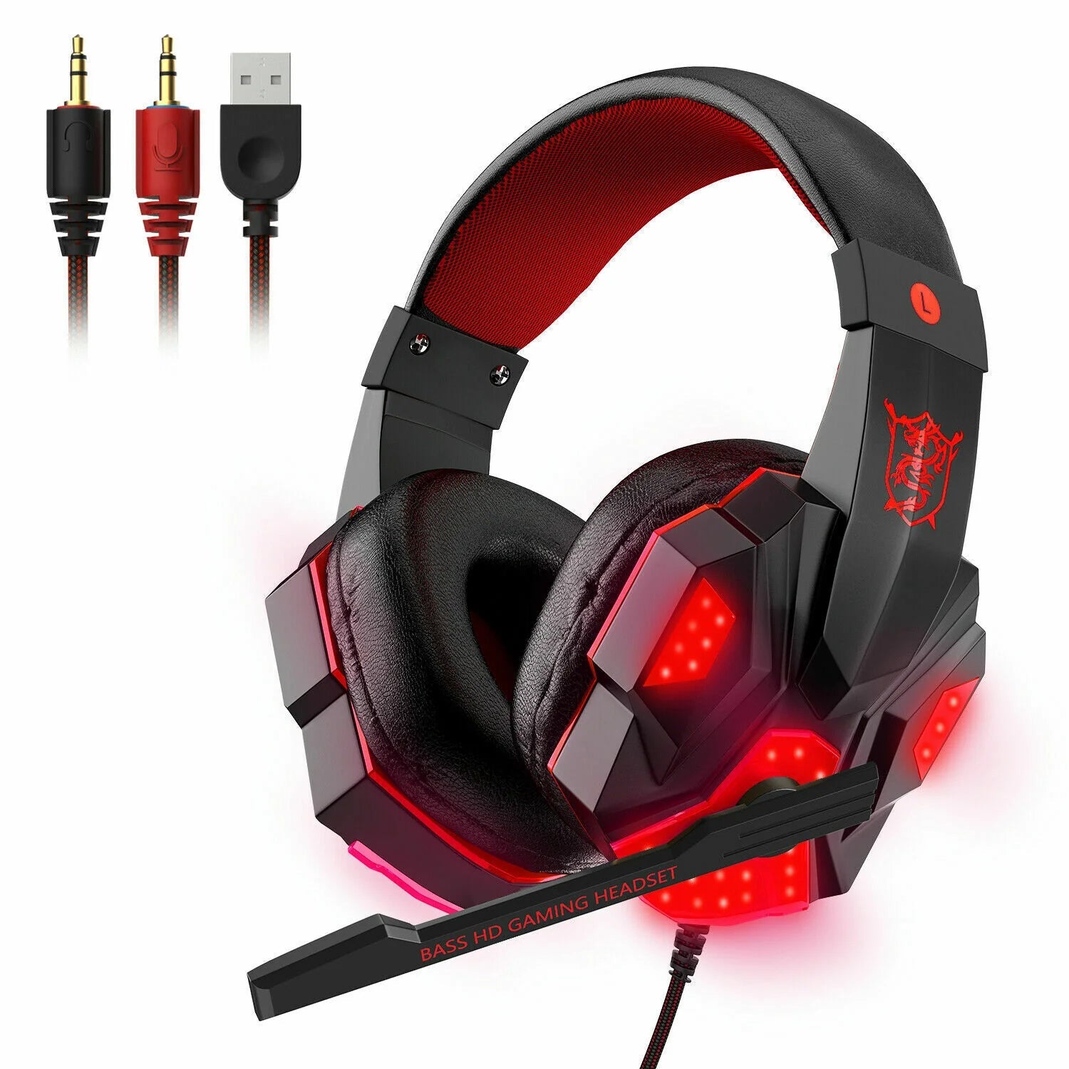 3.5mm Gaming-Headset Mikrophon LED Kopfhörer Stereo Bass Surround Für PC PS4 Xbox One