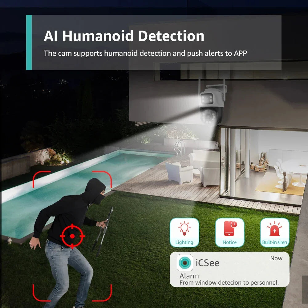 6MP Dual Lens PTZ Outdoor Wifi Dome Kamera mit menschlicher Erkennung & Farb-Nachtsicht - ICSEE App, EU Stecker