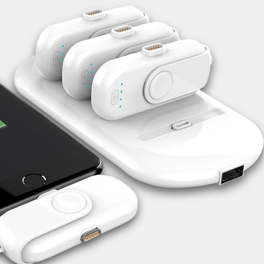 Modulares Powerbank Lade-Dock mit 4 abnehmbaren Akkupacks, 5000mAh, magnetische Adapter, kompakt & tragbar