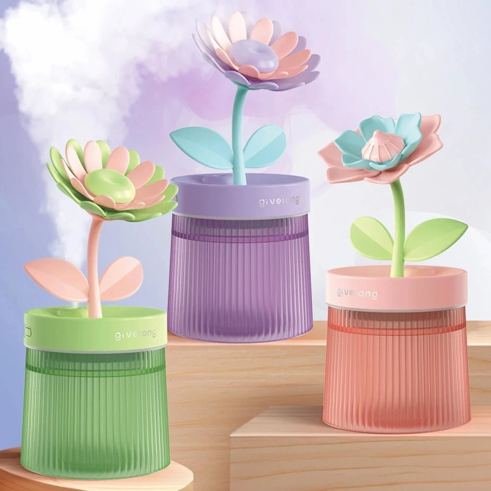Blumenluftbefeuchter mit Licht – Kompakter & leiser USB-Aromatherapie-Diffusor für Schlafzimmer, Auto und Schreibtisch – Befeuchtender & erfrischender Nebel für Ihren Raum