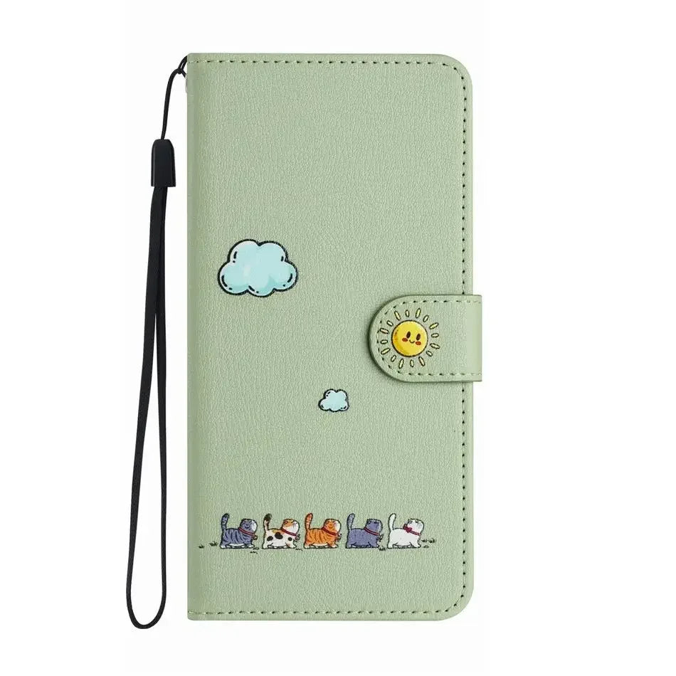 Katbedruckte magnetische Leder iPhone Flip Cover Geldbörse Hülle
