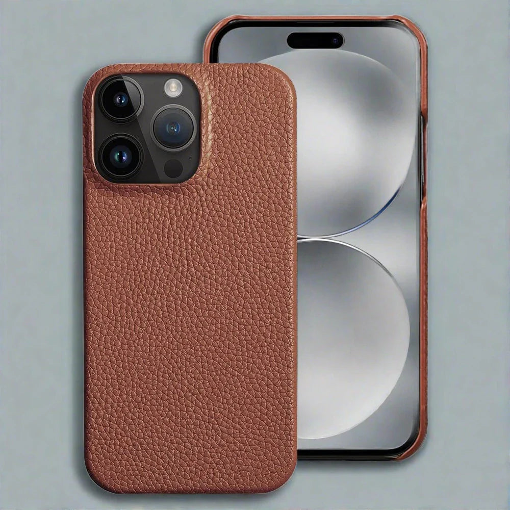 iPhone-Hülle aus echtem Leder | Stoßfeste Hülle aus luxuriösem genarbtem Leder