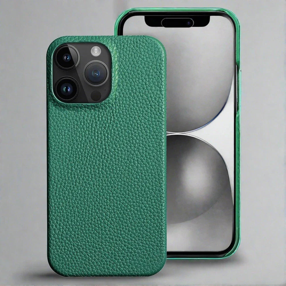 iPhone-Hülle aus echtem Leder | Stoßfeste Hülle aus luxuriösem genarbtem Leder