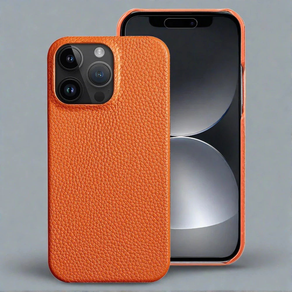 iPhone-Hülle aus echtem Leder | Stoßfeste Hülle aus luxuriösem genarbtem Leder