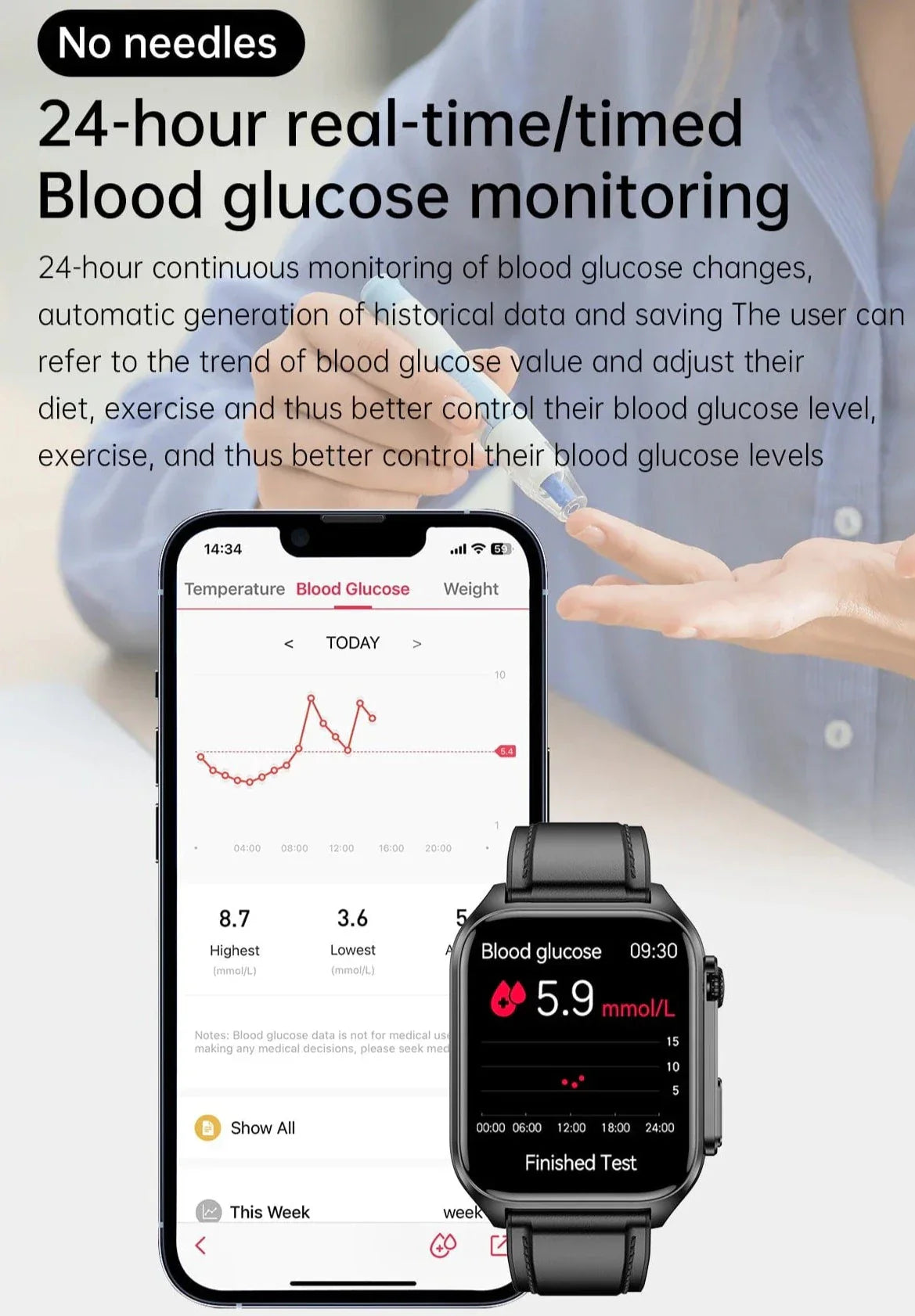 Vitality Smart Watch - Gesundheits- und Fitnesstracker All-In-One Überwachung wasserdicht