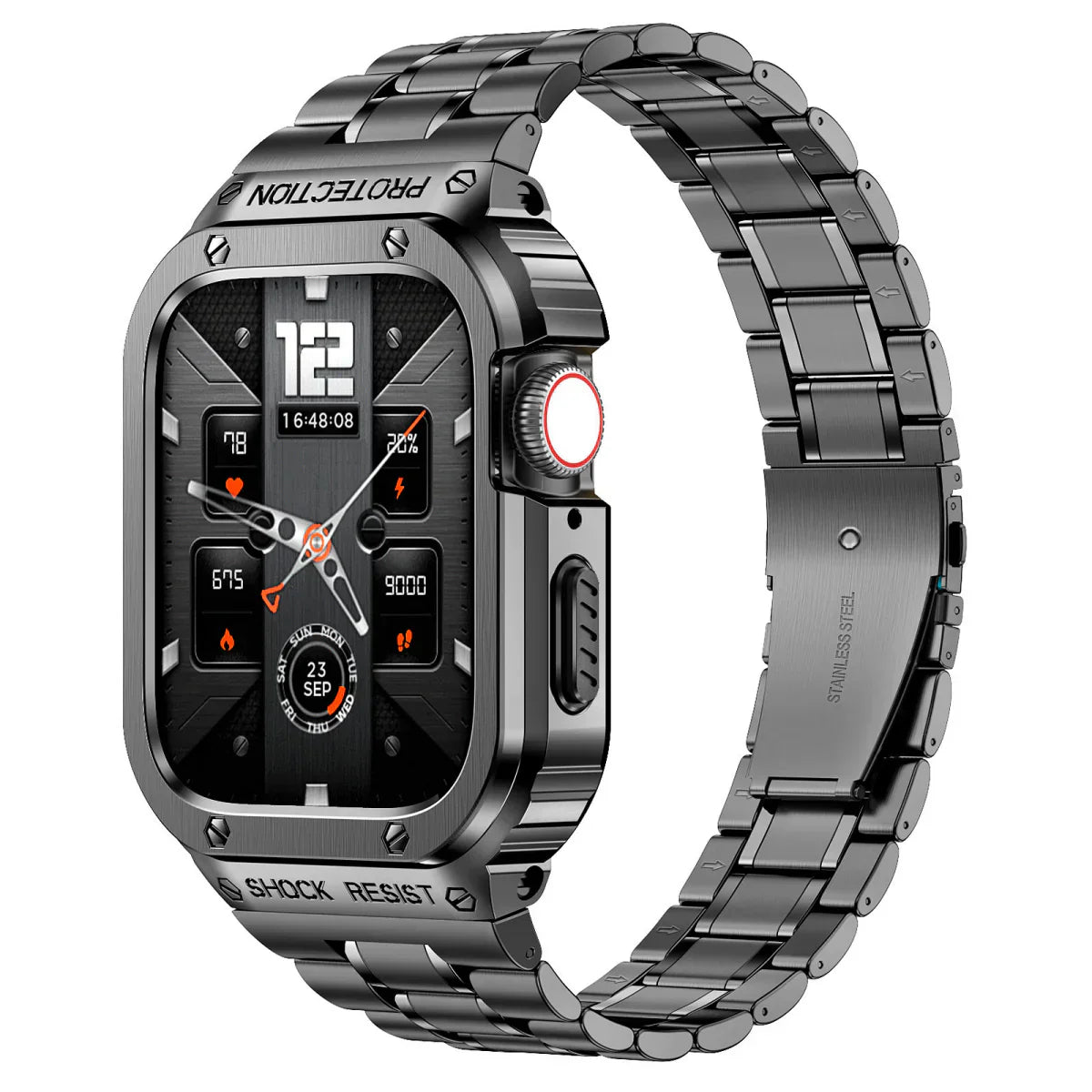LUX7009 Edelstahl Uhrenarmband mit Etui für Apple Watch