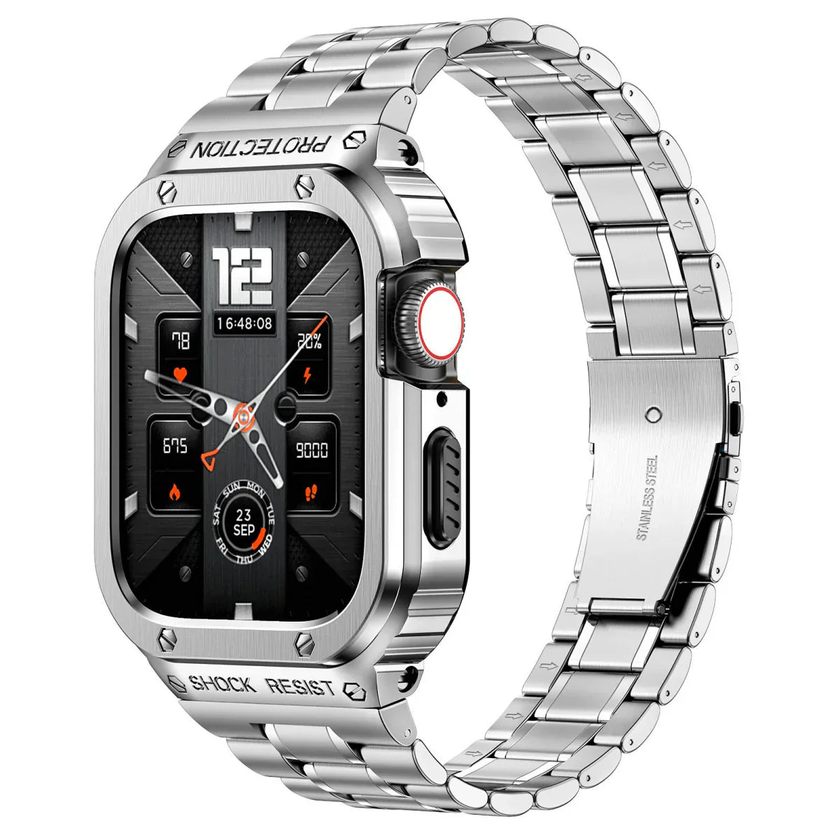 LUX7009 Edelstahl Uhrenarmband mit Etui für Apple Watch