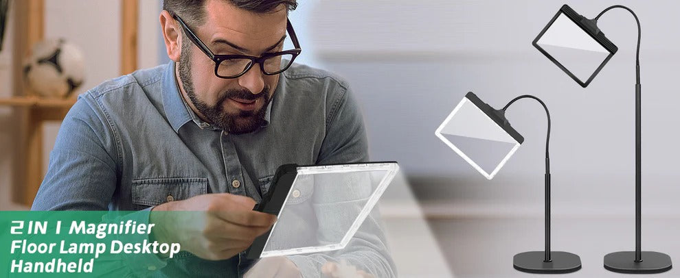 Stehlampe mit 3x Vergrößerungsglas und LED-Licht, flexibler Schwanenhals, 350 Lumen
