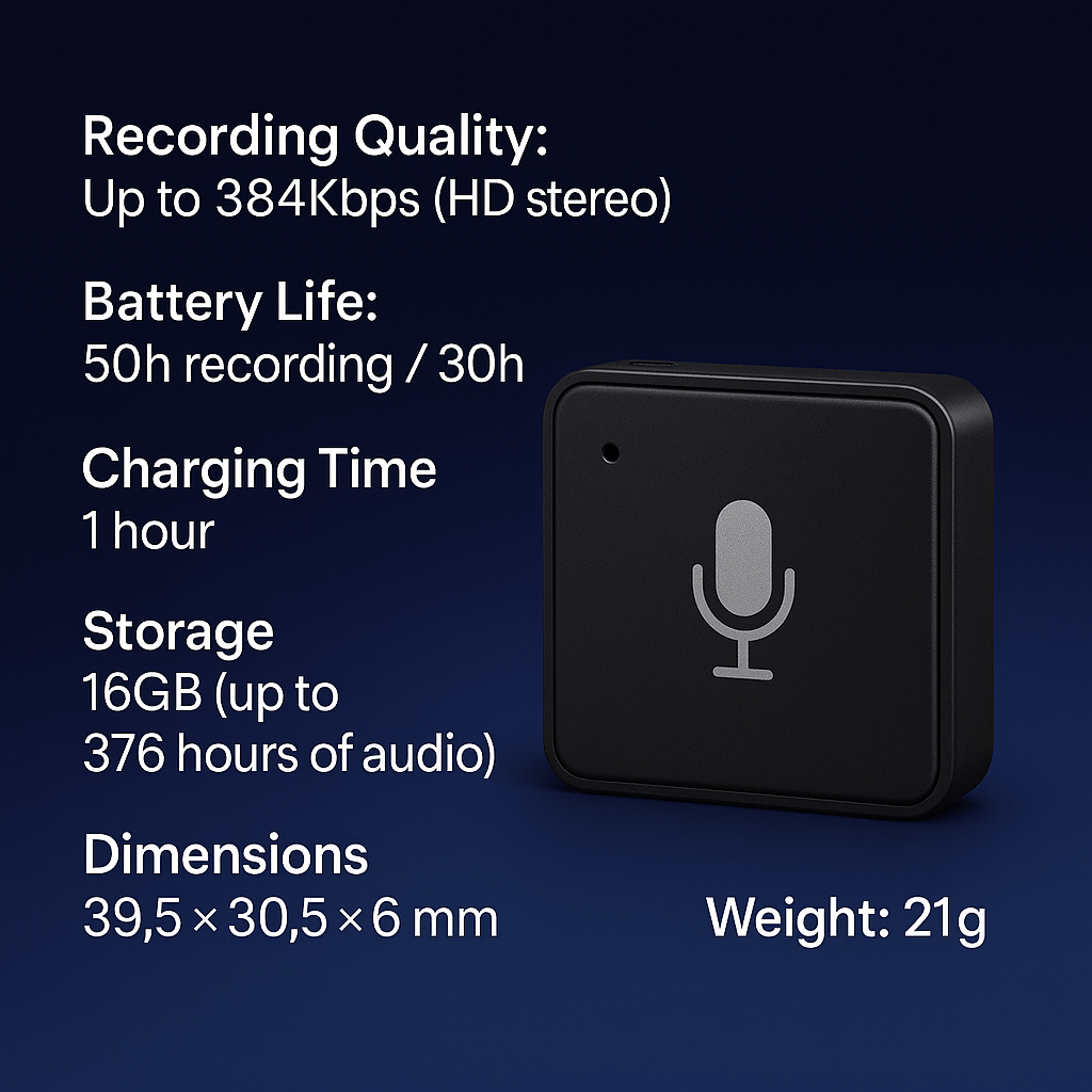 Miniaturer Sprachrekorder – Klein, Unauffällig und Leistungsstark | Perfekt für heimliches Aufnehmen und Sprachaktivierung