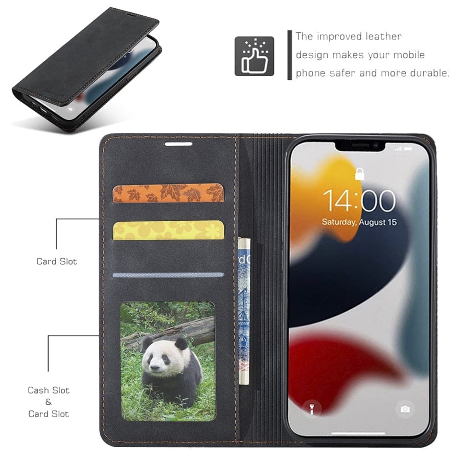 Magnetische Flip Cover Leder iPhone 16 Brieftaschenhülle