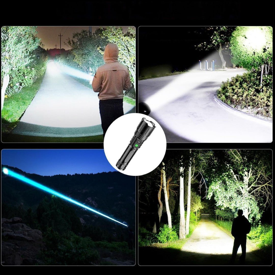 100.000 Lumen Wiederaufladbare LED Taschenlampe | Wasserdicht, Stoßfest & Ideal zum Wandern, für Notfälle & Stromausfälle